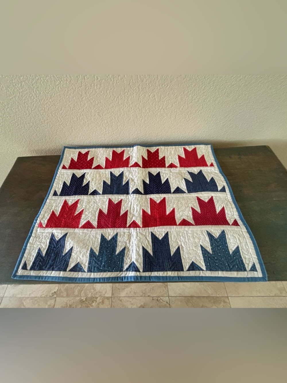 Handmade Quilted Piece Red White Blue